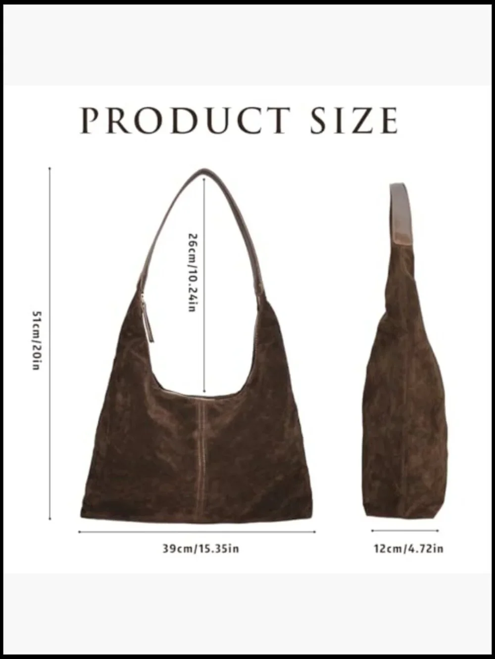 Faux Suede Slouchy Hobo Shoulder Bag Large Crescent Purse Work Travel
